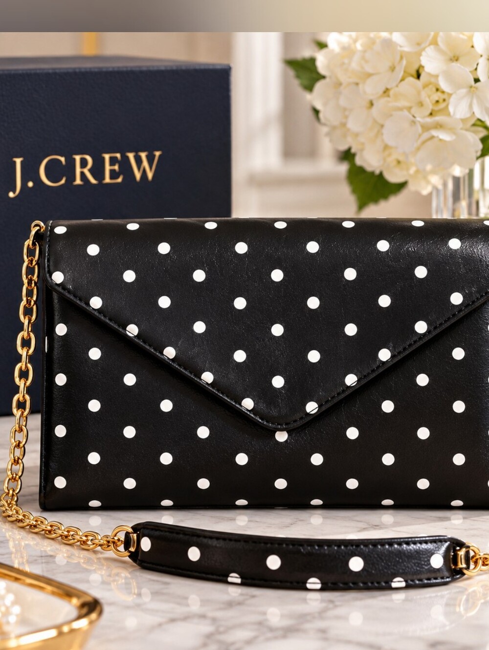 J.Crew Invitation Leather Polka Dot Convertible Clutch Shoulder Bag